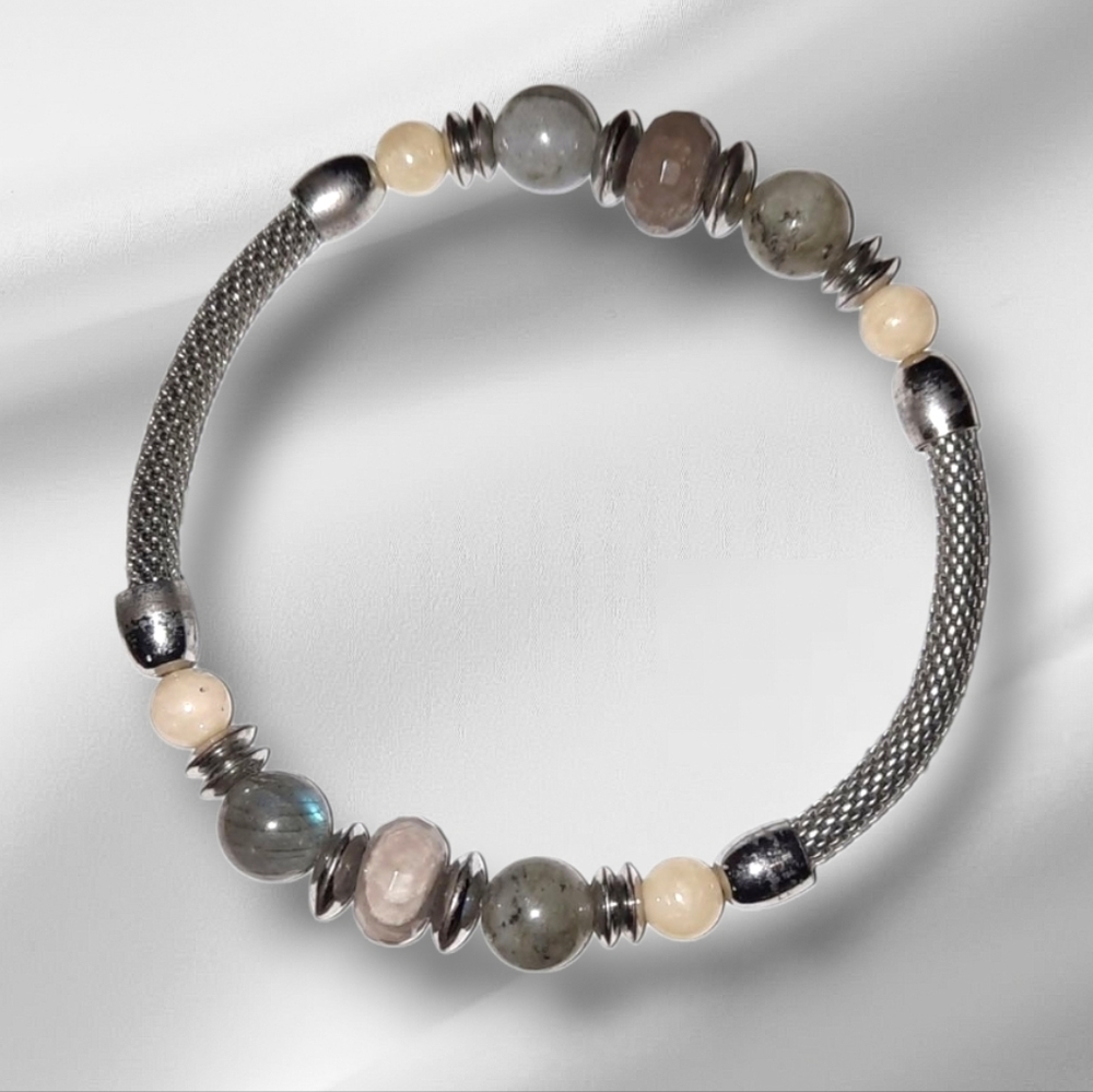 Labradorite and Gemstones beaded stretch bracelet GUC